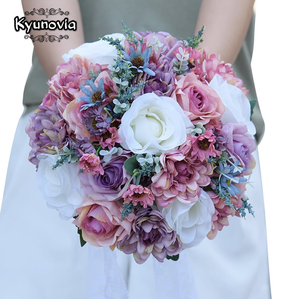 Silk Flower Wedding Centerpieces
 Aliexpress Buy Kyunovia Plain Color Bridal Bouquet