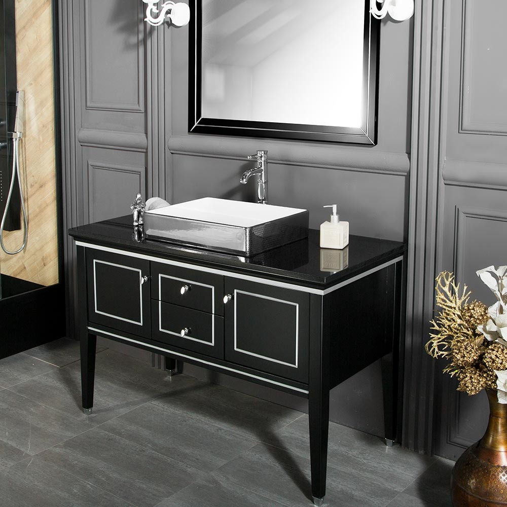 Silver Bathroom Vanity
 Manhatton 48" Black Silver Bathroom Vanity