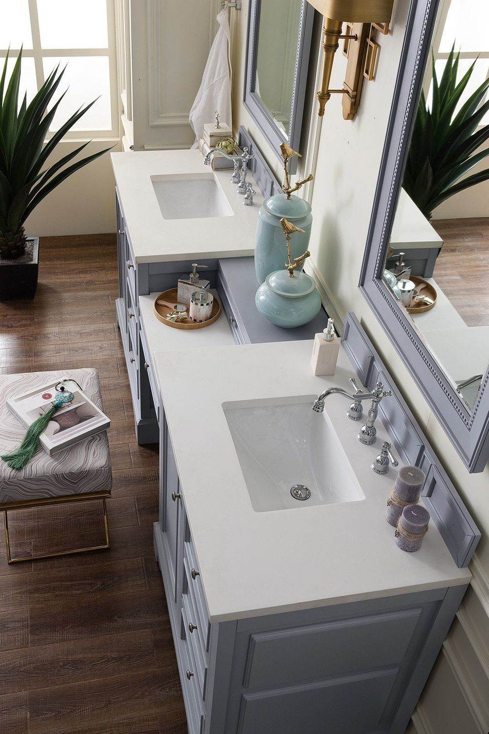 Silver Bathroom Vanity
 94" De Soto Silver Gray Double Sink Bathroom Vanity