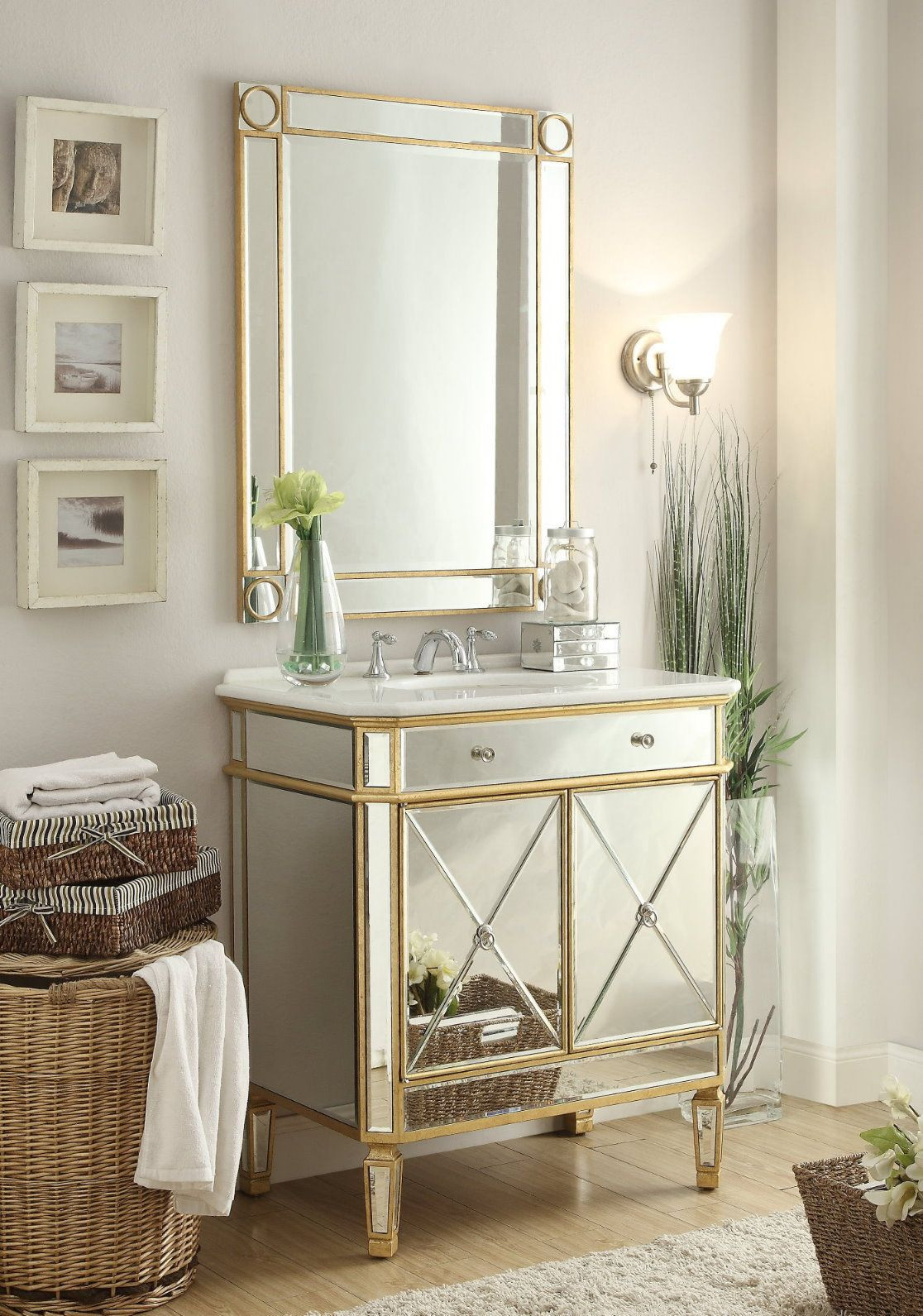 Silver Bathroom Vanity
 32 inch Adelina Mirrored Gold Bathroom Vanity & Mirror