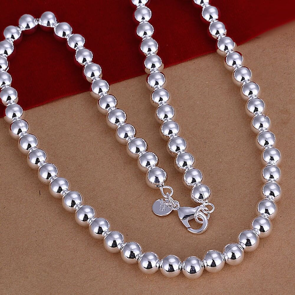 Silver Bead Necklace
 925 Sterling Silver Plated Necklace Hollow Beads Balls B20