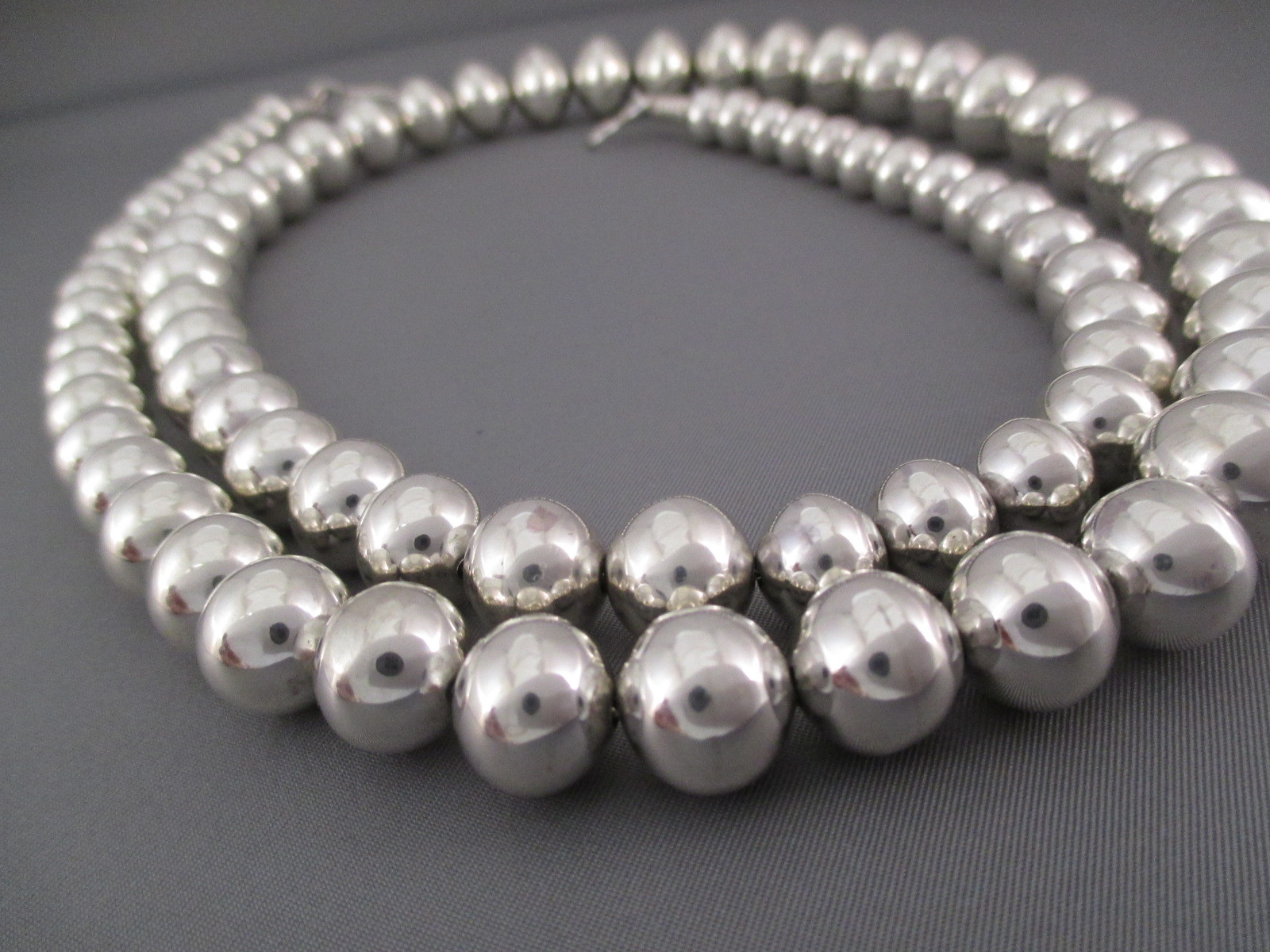 Silver Bead Necklace
 Long 36" Sterling Silver Bead Necklace Jewelry Navajo