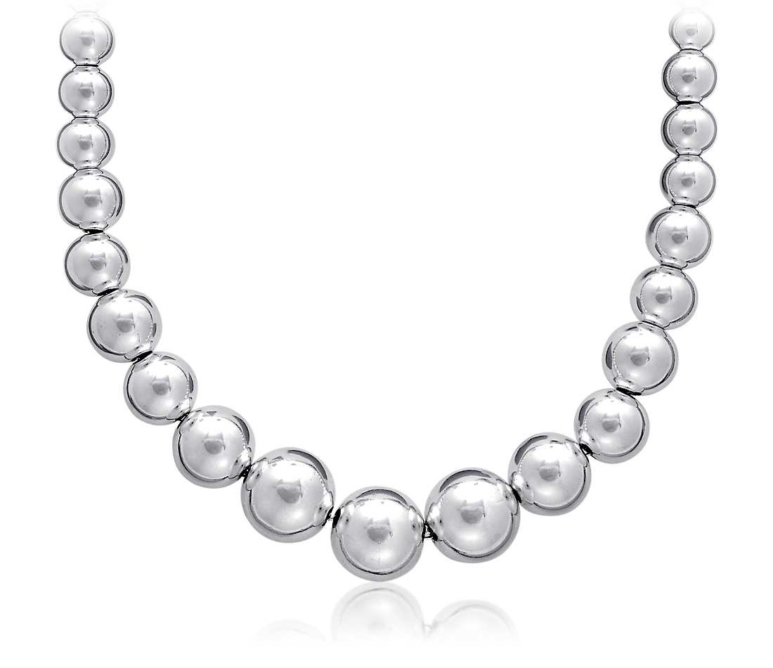 Silver Bead Necklace
 Graduated Bead Necklace in Sterling Silver 4 10mm