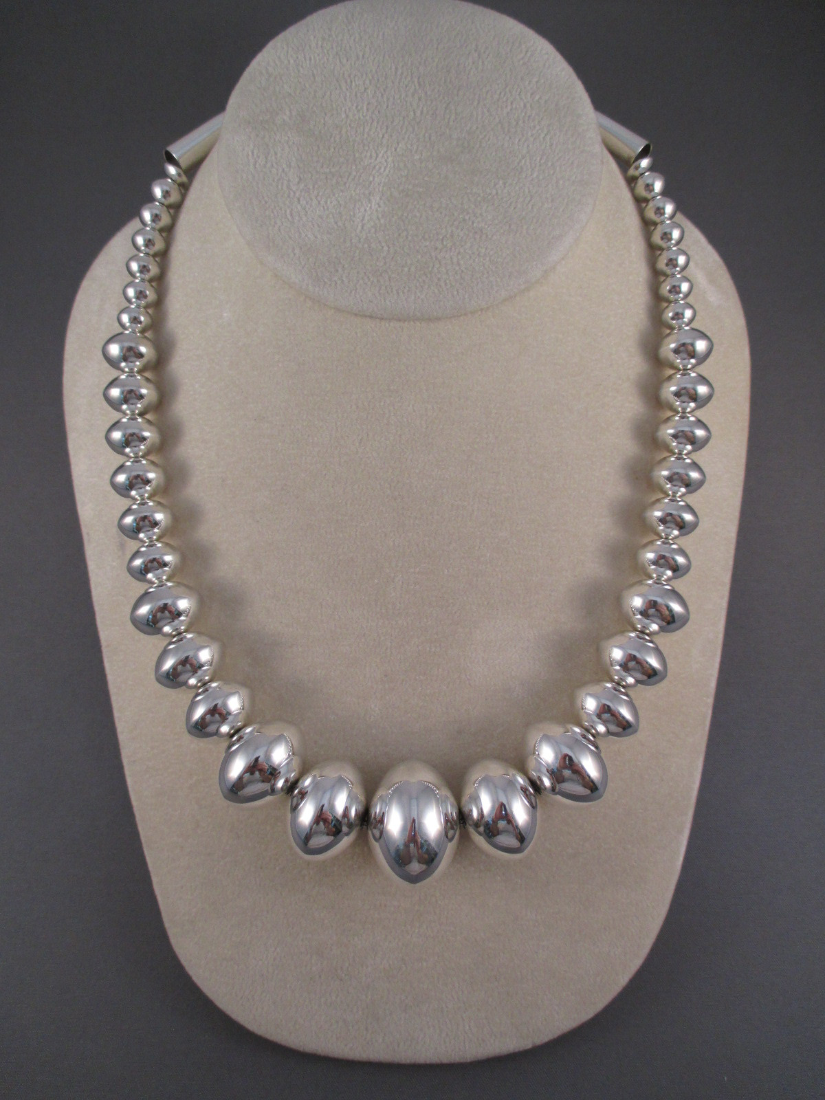 Silver Bead Necklace
 Graduated Sterling Silver Bead Necklace by Artie