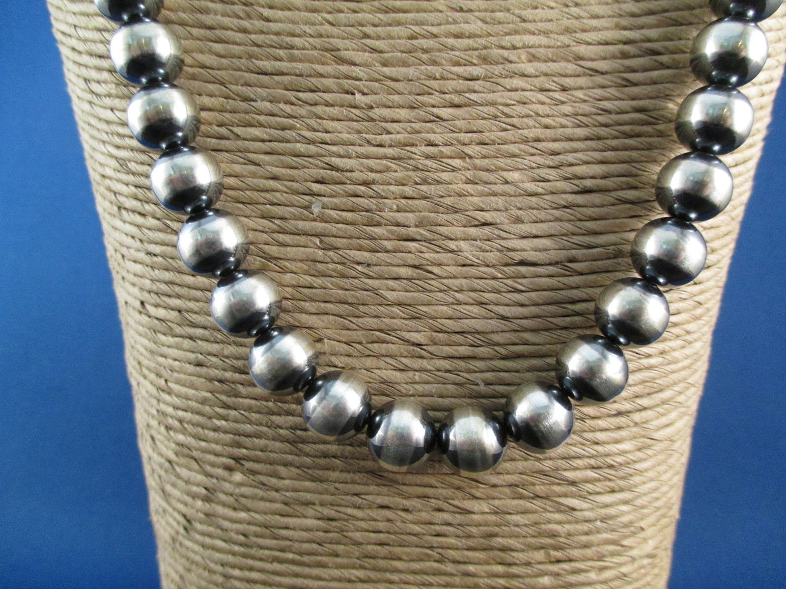 Silver Bead Necklace
 Oxidized Sterling Silver Bead Necklace Native American