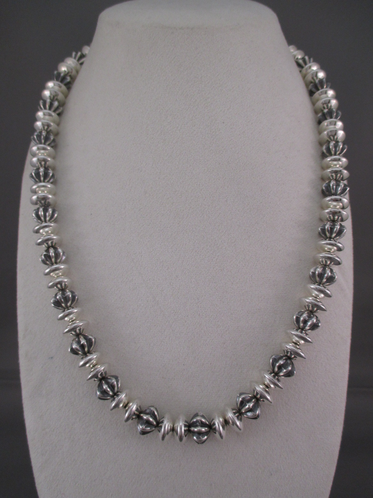 Silver Bead Necklace
 Al Joe Necklace Sterling Silver Multi Shaped Navajo Beads