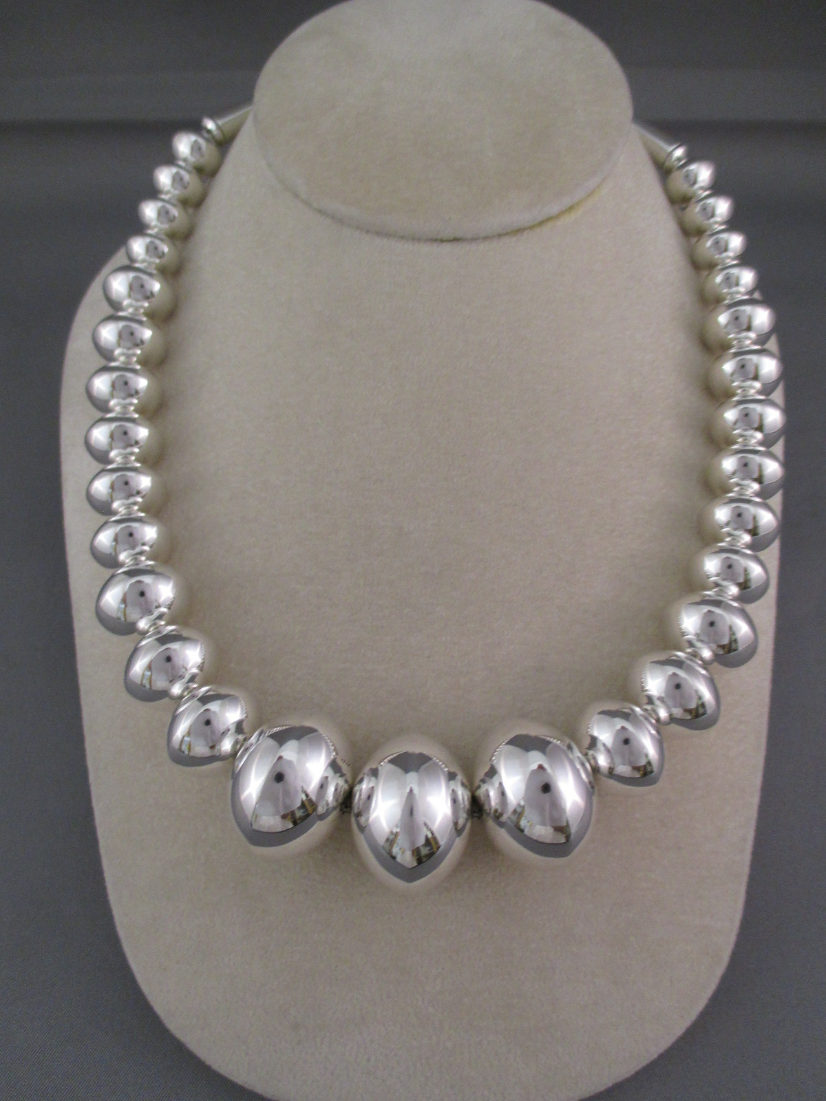 Silver Bead Necklace
 Graduated Sterling Silver Bead Necklace Yellowhorse Jewelry