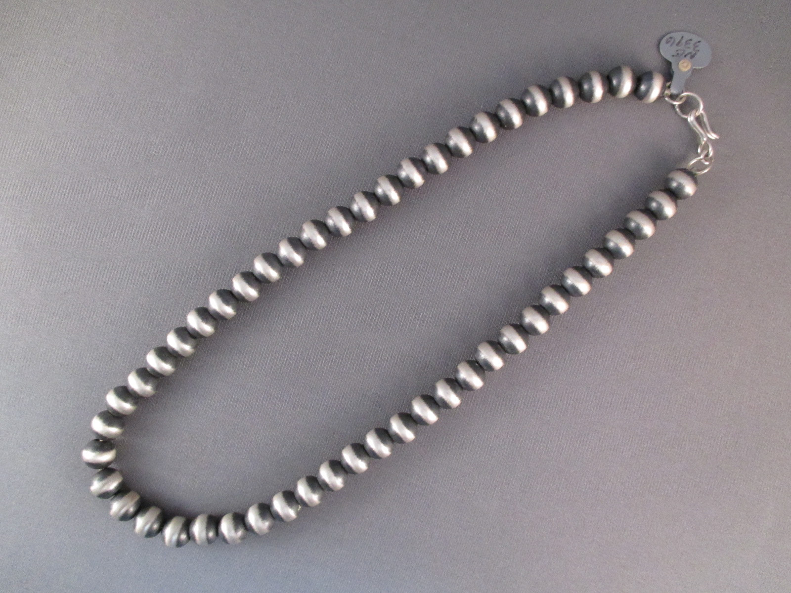 Silver Bead Necklace
 Oxidized Sterling Silver Bead Necklace 16" Two Grey Hills