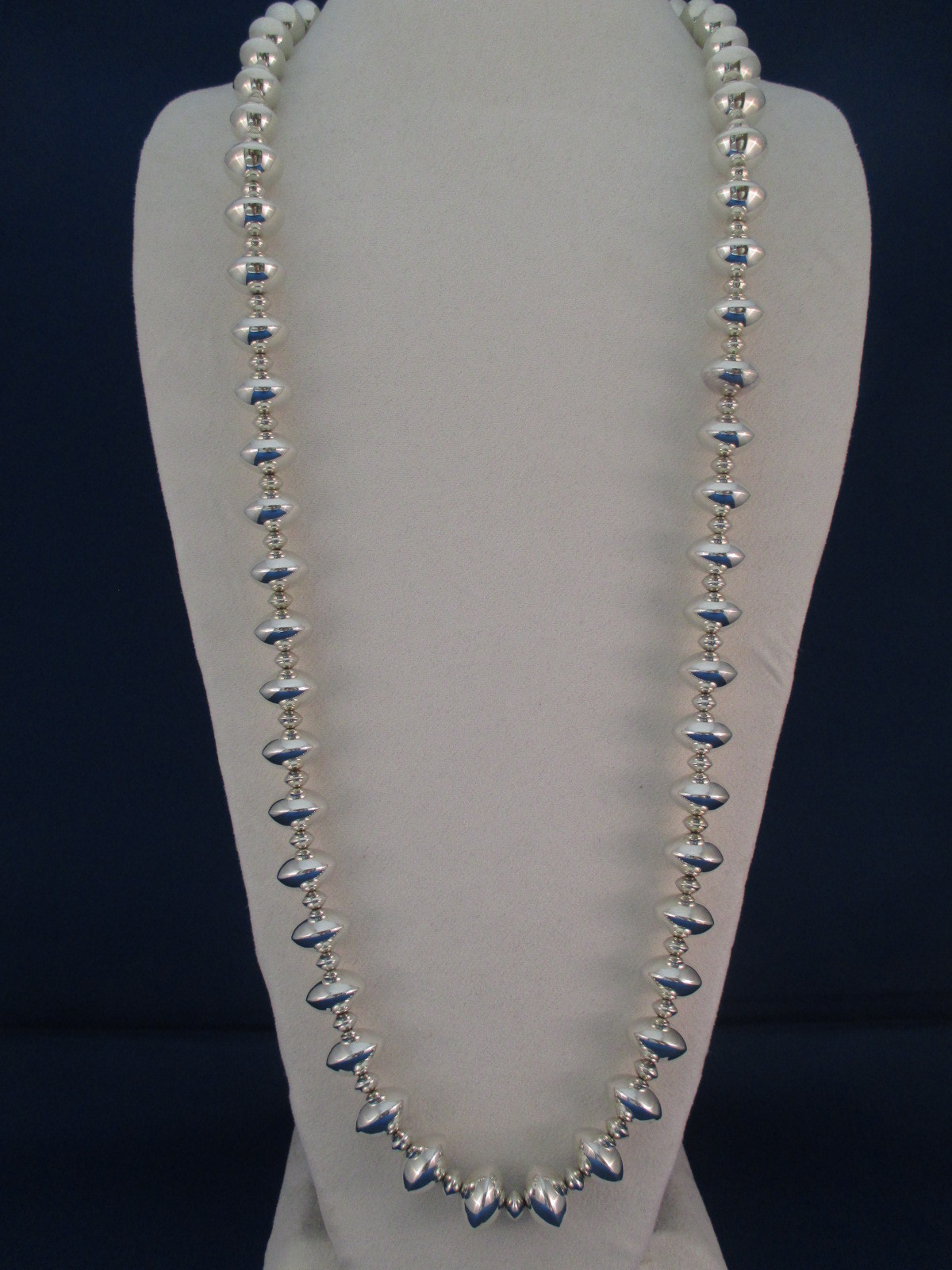 Silver Bead Necklace
 Marie Yazzie Long 35" Sterling Silver Bead Necklace Jewelry
