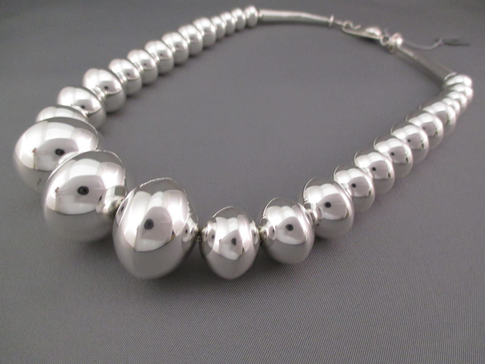 Silver Bead Necklace
 Graduated Sterling Silver Bead Necklace Yellowhorse Jewelry