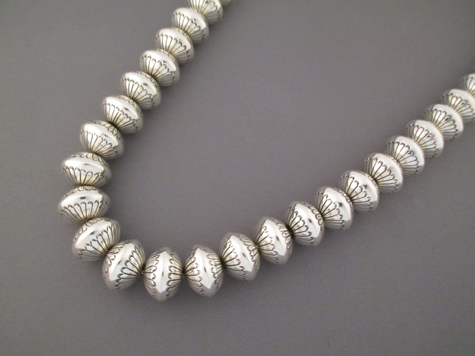 Silver Bead Necklace
 Marie Yazzie Stemped Sterling Silver Bead Necklace Jewelry