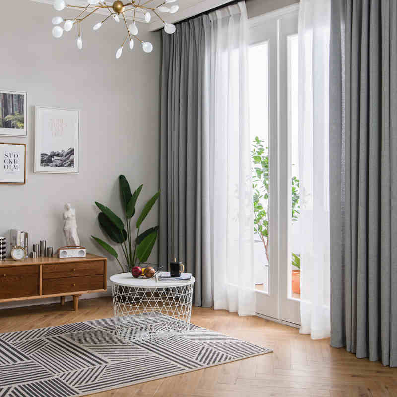Silver Curtains For Living Room
 Modern minimalist style imitation linen fabric grey