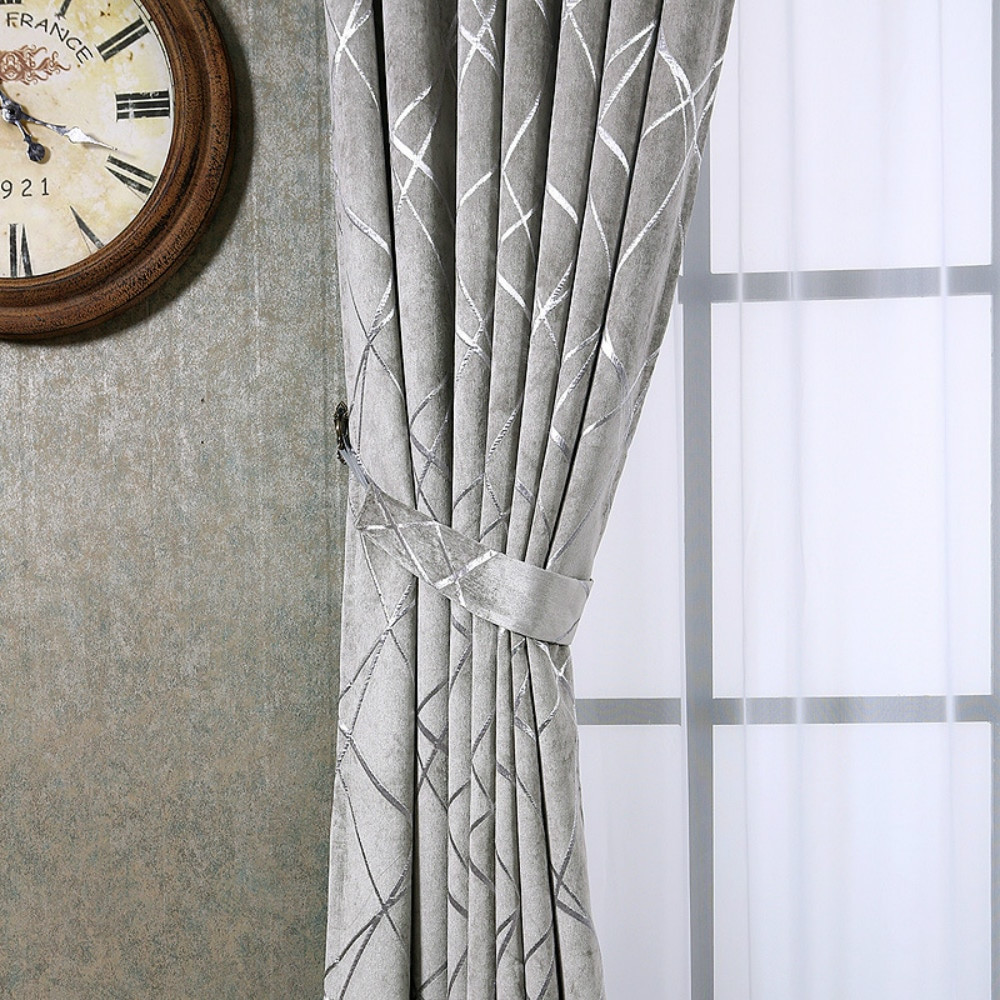 Silver Curtains For Living Room
 Chenille Jacquard Silver Curtains for Living Room Modern
