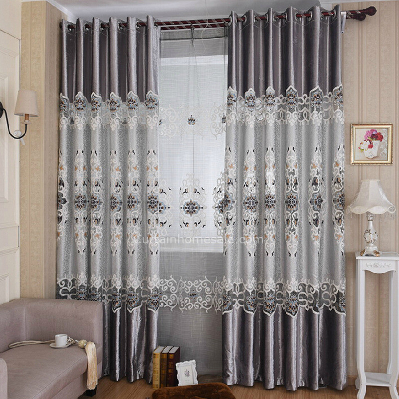 Silver Curtains For Living Room
 Silver Polyester Blend Fabric Curtain with Embroidery