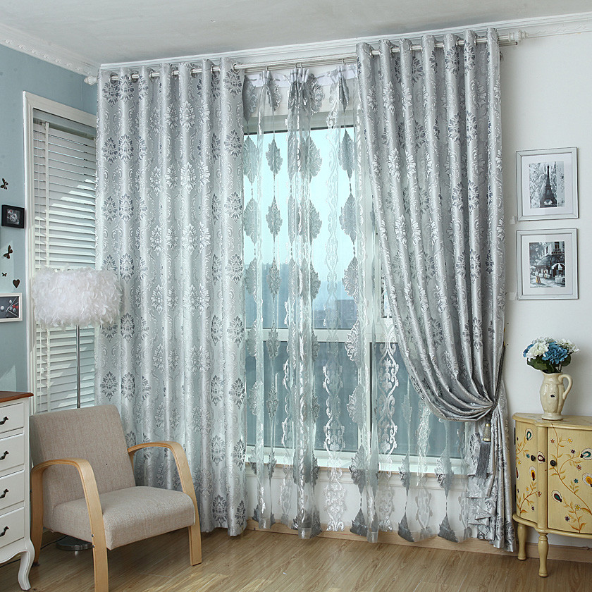 Silver Curtains For Living Room
 Silver Grey Damask Jacquard Polyester Living Room Curtains