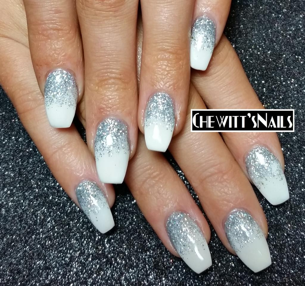 Silver Glitter Acrylic Nails
 White Acrylic Nails With Silver Glitter