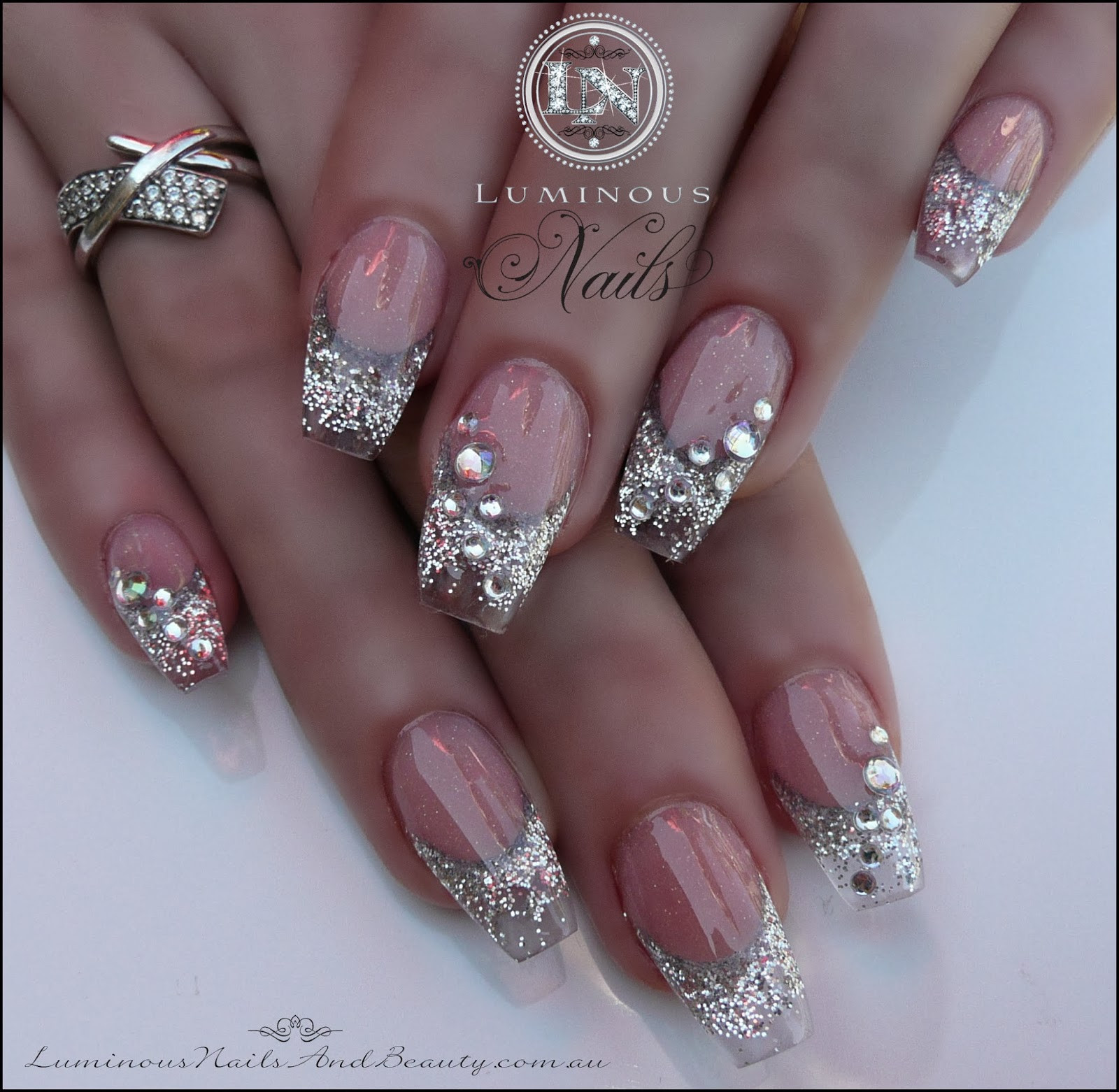 Silver Glitter Acrylic Nails
 Luminous Nails November 2013