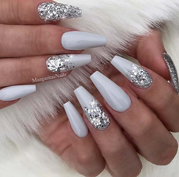 Silver Glitter Acrylic Nails
 23 Beautiful Nail Art Designs for Coffin Nails Opprest