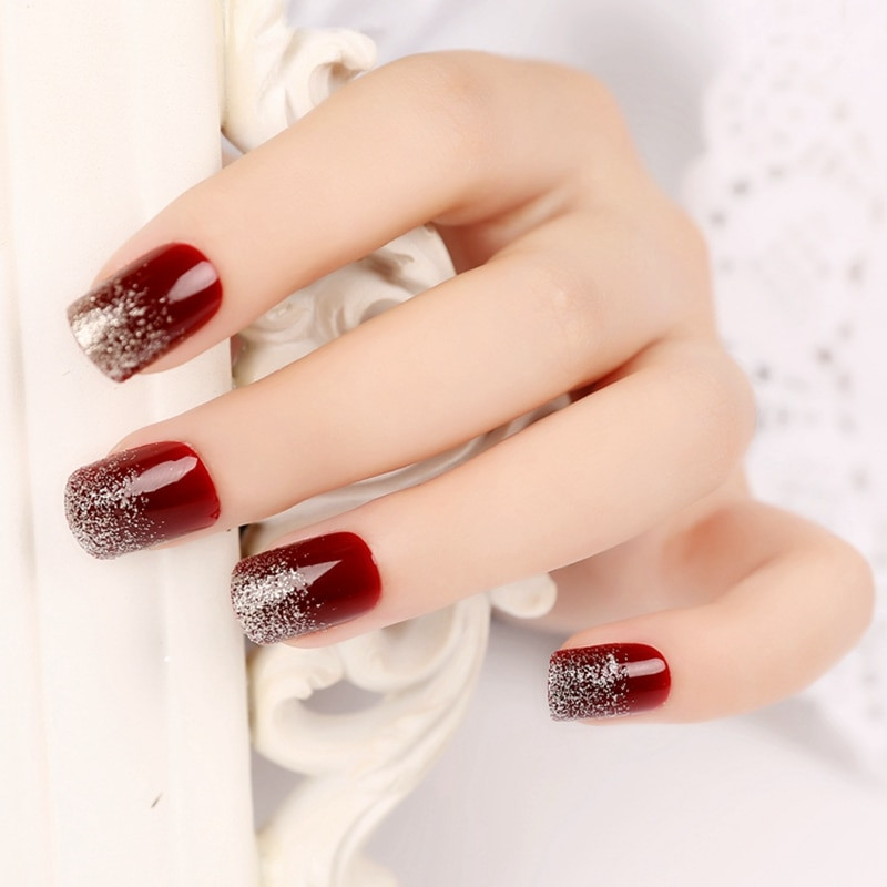Silver Glitter Tips Nails
 Aliexpress Buy 24pcs Dark Red with Silver Glitter