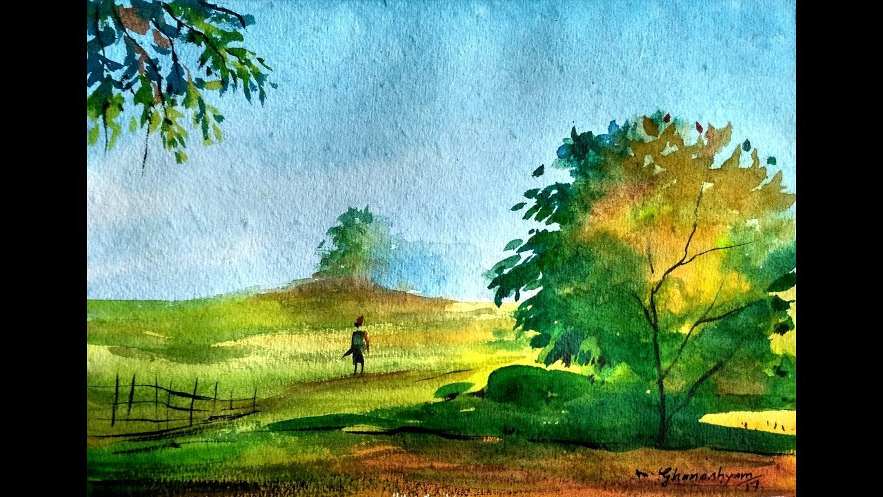 Simple Landscape Painting
 How to draw simple Landscape Painting in Watercolor