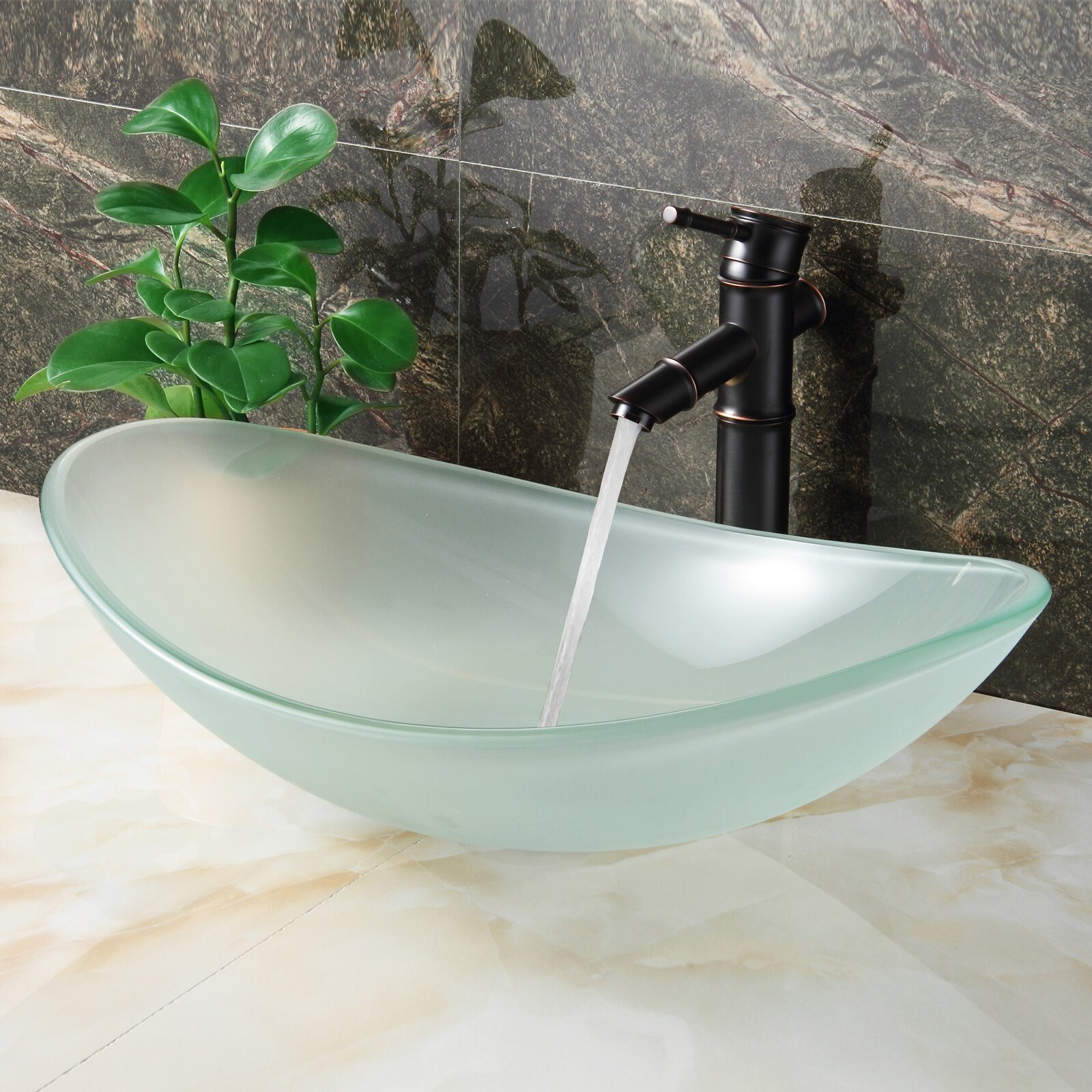 Sink Bowls For Bathroom
 Elite Double Layered Tempered Glass Boat Shaped Bowl