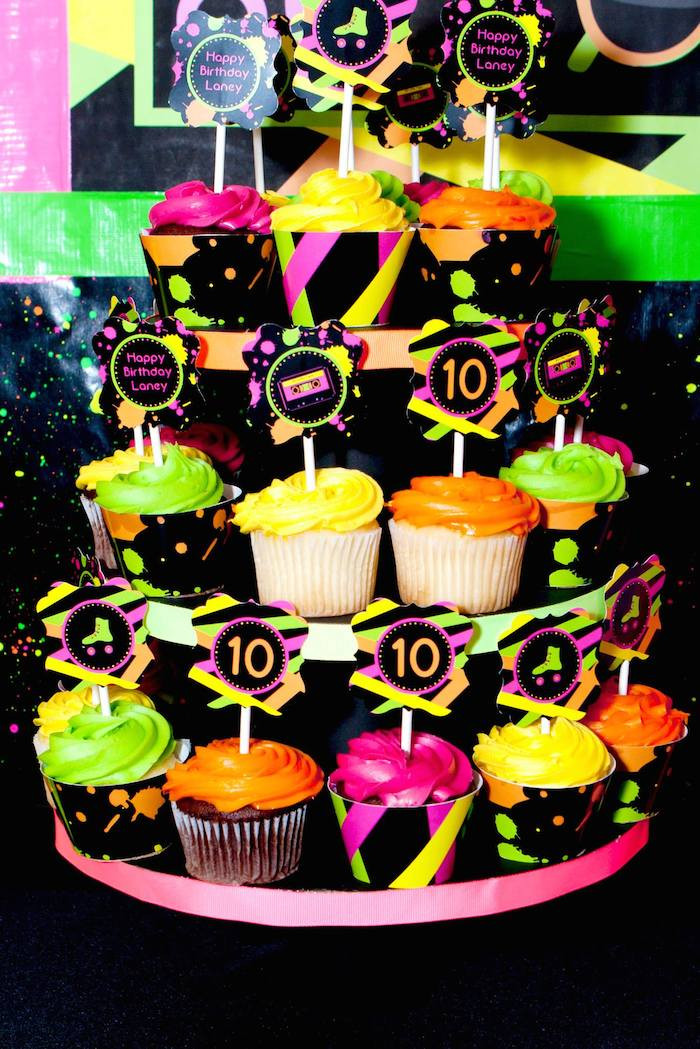Skate Birthday Party Ideas
 Kara s Party Ideas Neon 80 s Skate Themed Birthday Party