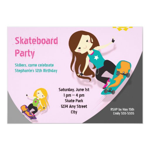 Skateboard Birthday Party
 Skateboard Birthday Party Girls Pink Card