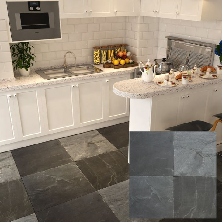 Slate Tiles Kitchen Floor
 Cheap Black Slate Look Effect Kitchen Floor Tiles