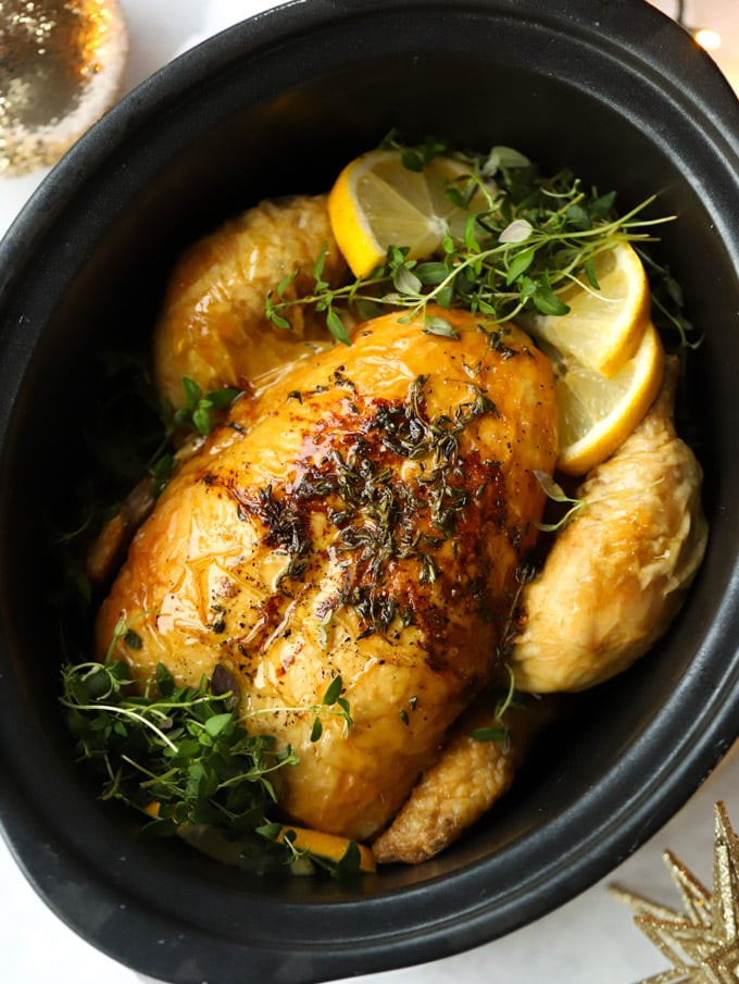 Slow Cooker Roasted Chicken
 Slow Cooker Whole Chicken with Lemon and Herb Butter