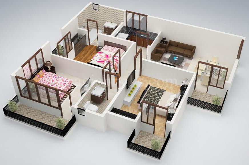 Small 3 Bedroom House
 25 Three Bedroom House Apartment Floor Plans