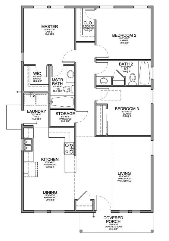 Small 3 Bedroom House Plans
 Floor Plan for a Small House 1 150 sf with 3 Bedrooms and