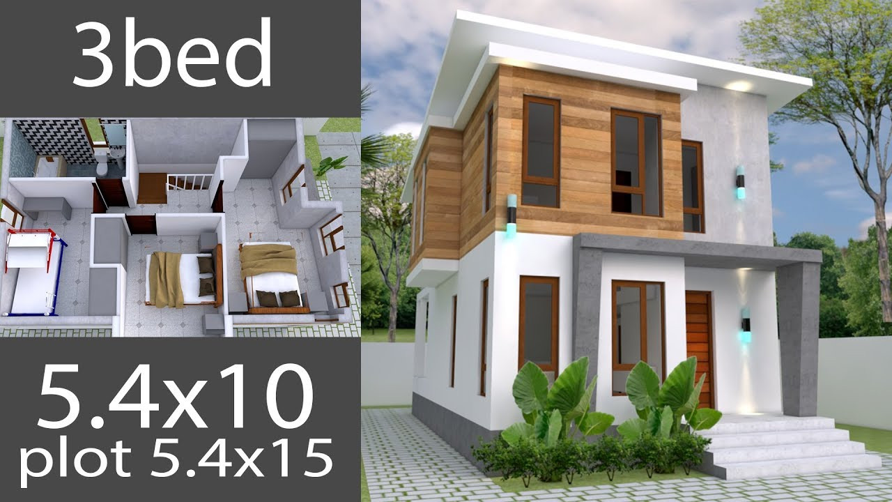 Small 3 Bedroom House Plans
 Small Home design Plan 5 4x10m with 3 Bedrooms house plans