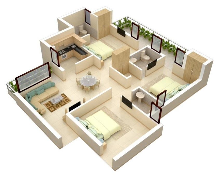 Small 3 Bedroom House Plans
 3 Bedroom Apartment House Plans
