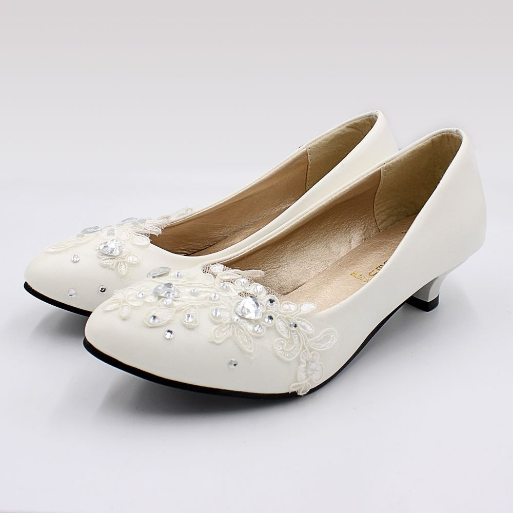 Small Heel Wedding Shoes
 3CM low small heel white lace wedding shoes bride handmade