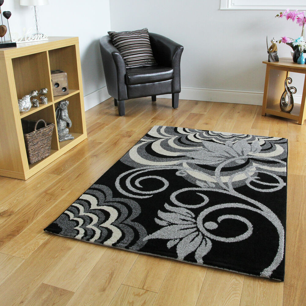 Small Living Room Rugs
 Black Small Rugs Floral Modern Rugs Easy Clean Soft