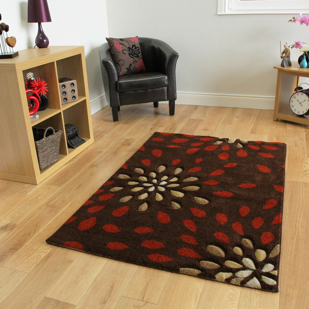 Small Living Room Rugs
 Small Terracotta Floral Modern Rugs Soft Easy Clean