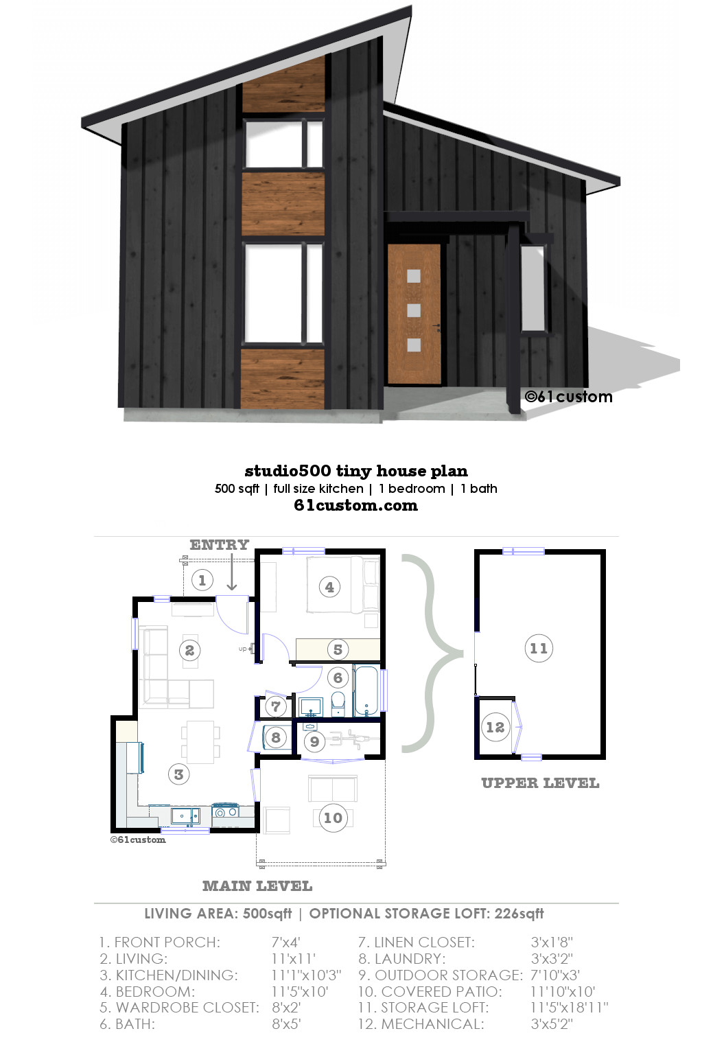 Small One Bedroom House Plans
 studio500 modern tiny house plan