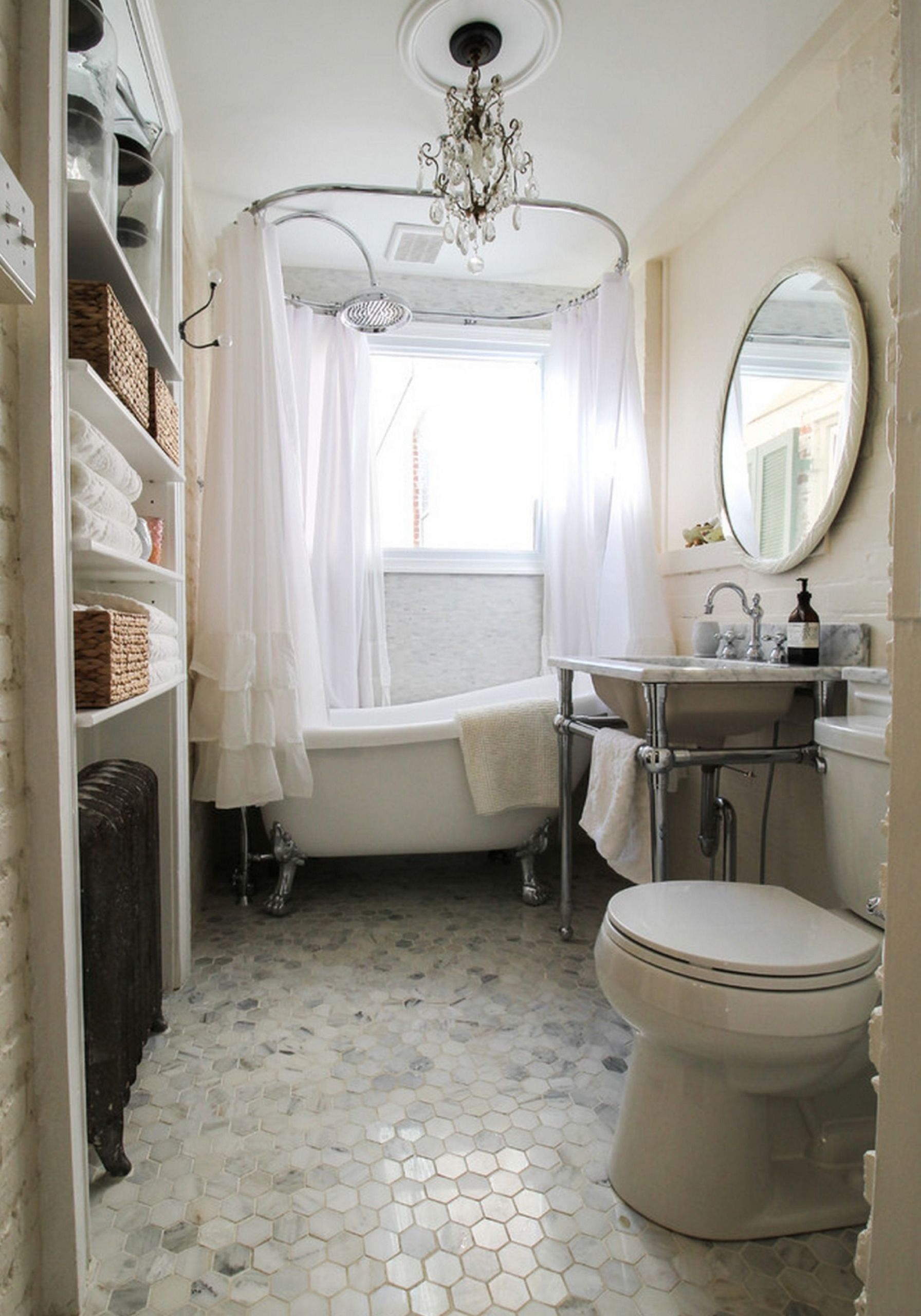 Small Vintage Bathroom Ideas
 Soft pastels and timeless neutrals fill this small vintage