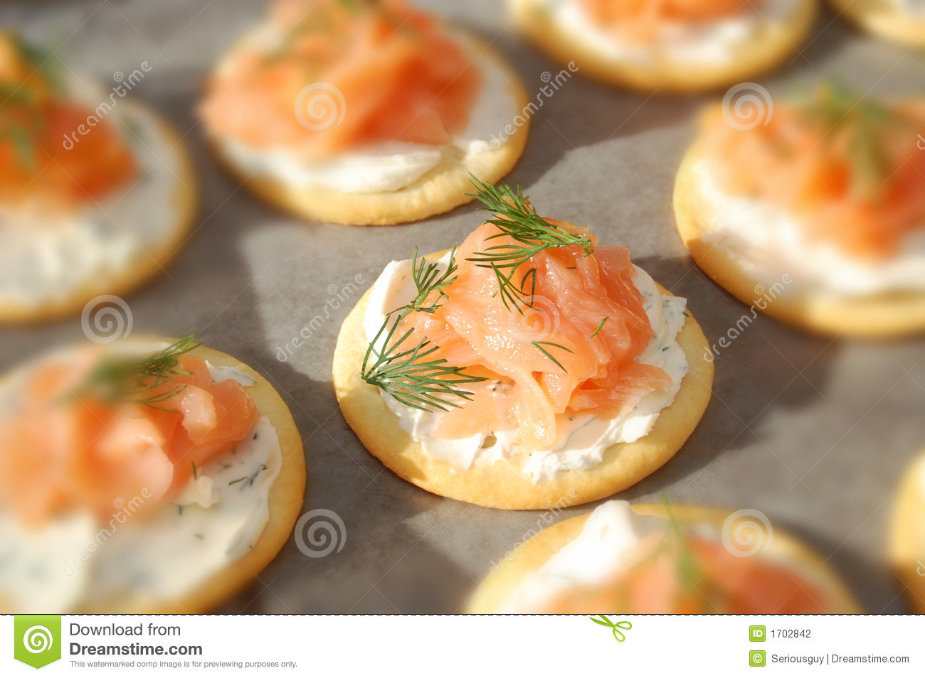 Smoked Salmon And Crackers Appetizer
 Smoked Salmon Cream Cheese And Dill Crackers Stock