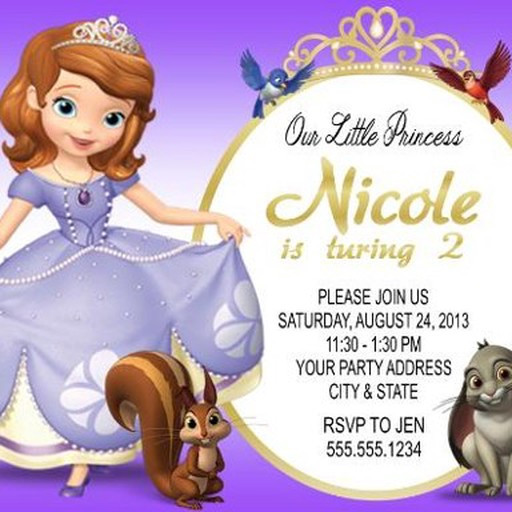 Sofia Birthday Invitations
 Sofia The First Princess Birthday Party Invitations