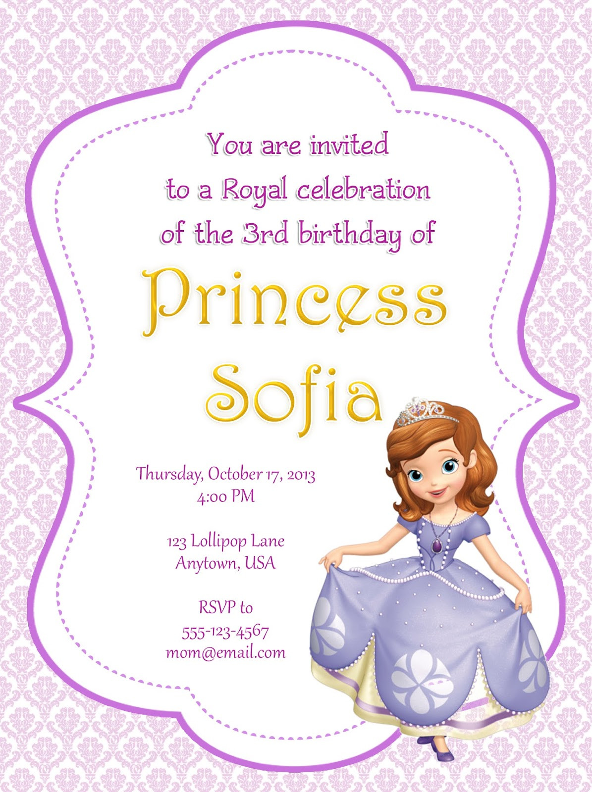 Sofia Birthday Invitations
 I Make I Sofia the First Party Invitations