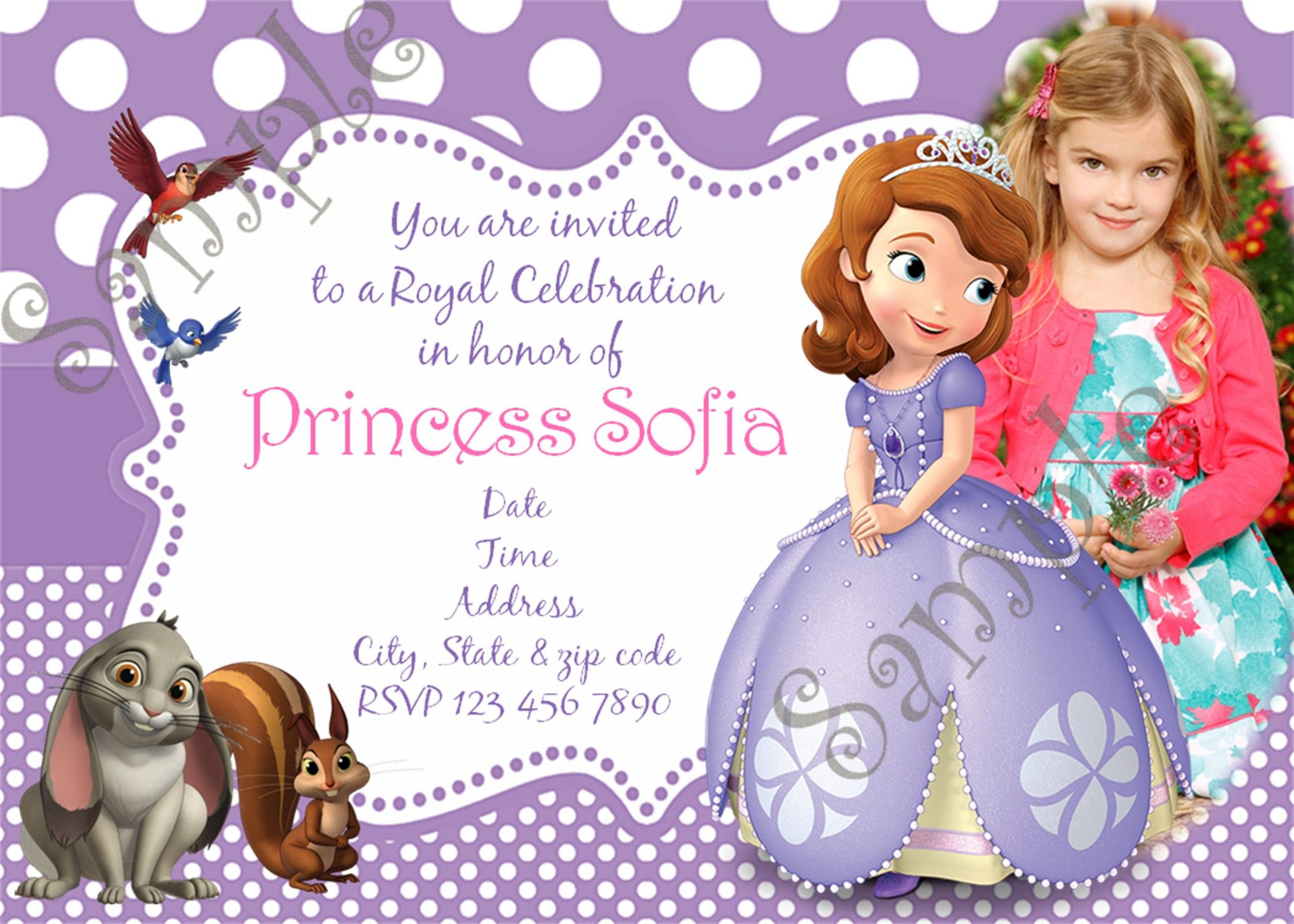 Sofia Birthday Invitations
 Sofia the first birthday party invitation