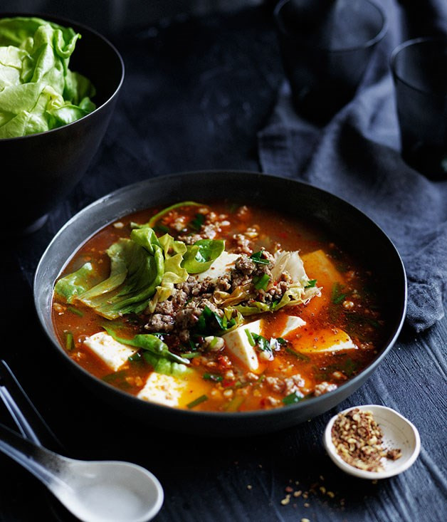 Soft Tofu Recipes Chinese
 Spicy Sichuan style soup with pork lettuce and soft tofu