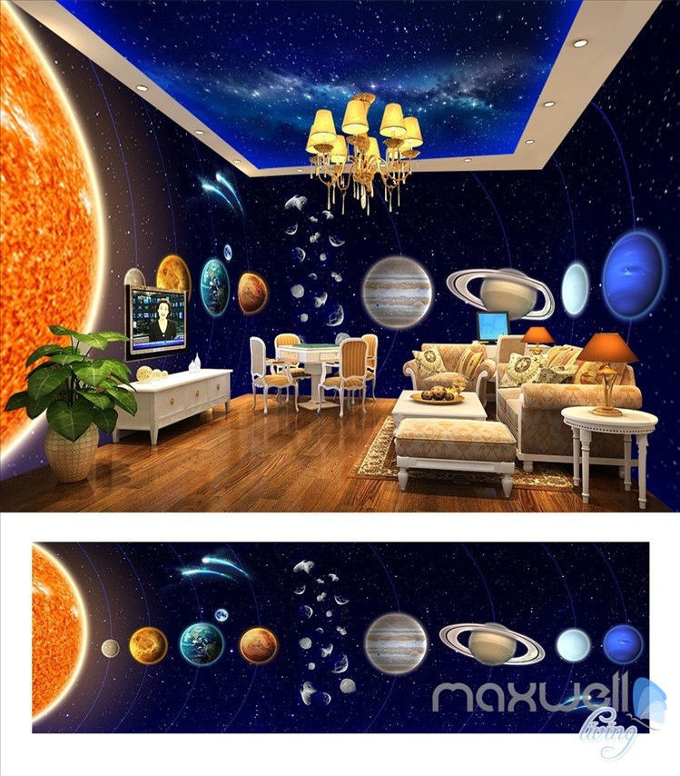 Solar System For Kids Room
 Solar system planet theme space entire room 3D wallpaper