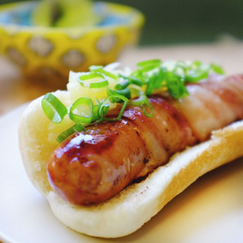 Sous Vide Hot Dogs
 Hard Cider Hot Dogs with Bacon 1 hour 60 0°C