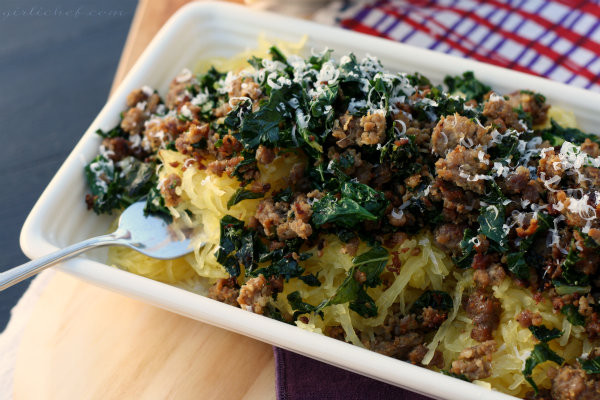 Spaghetti Squash Italian Sausage
 Spaghetti Squash w Kale & Sweet Italian Sausage All