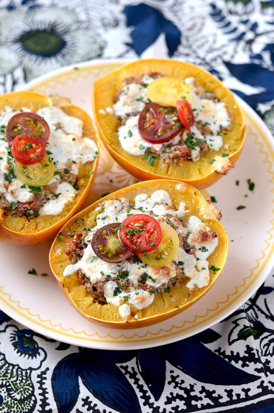 Spaghetti Squash Italian Sausage
 Stuffed Spaghetti Squash Boats with Italian Sausage