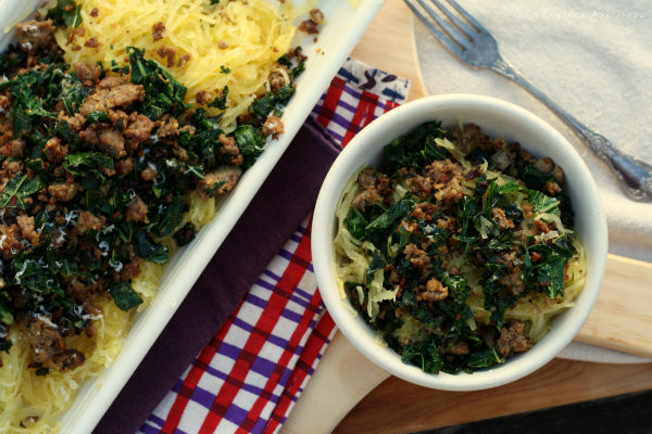 Spaghetti Squash Italian Sausage
 Spaghetti Squash w Kale & Sweet Italian Sausage All