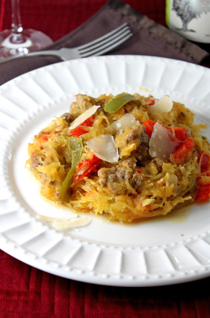 Spaghetti Squash Italian Sausage
 Spicy Spaghetti Squash with Italian Sausage and Peppers