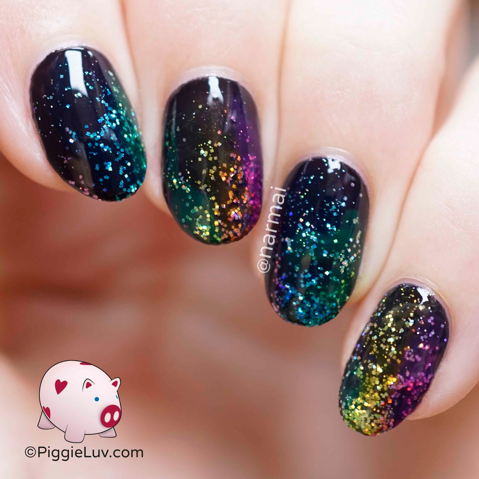 Sparkly Nail Designs
 PiggieLuv Scattered rainbow glitter nail art